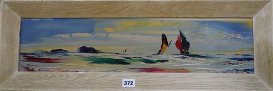 George Richard Deakins (1911-1982) oil on board, Yachts at sea, signed, 14 x 59cm